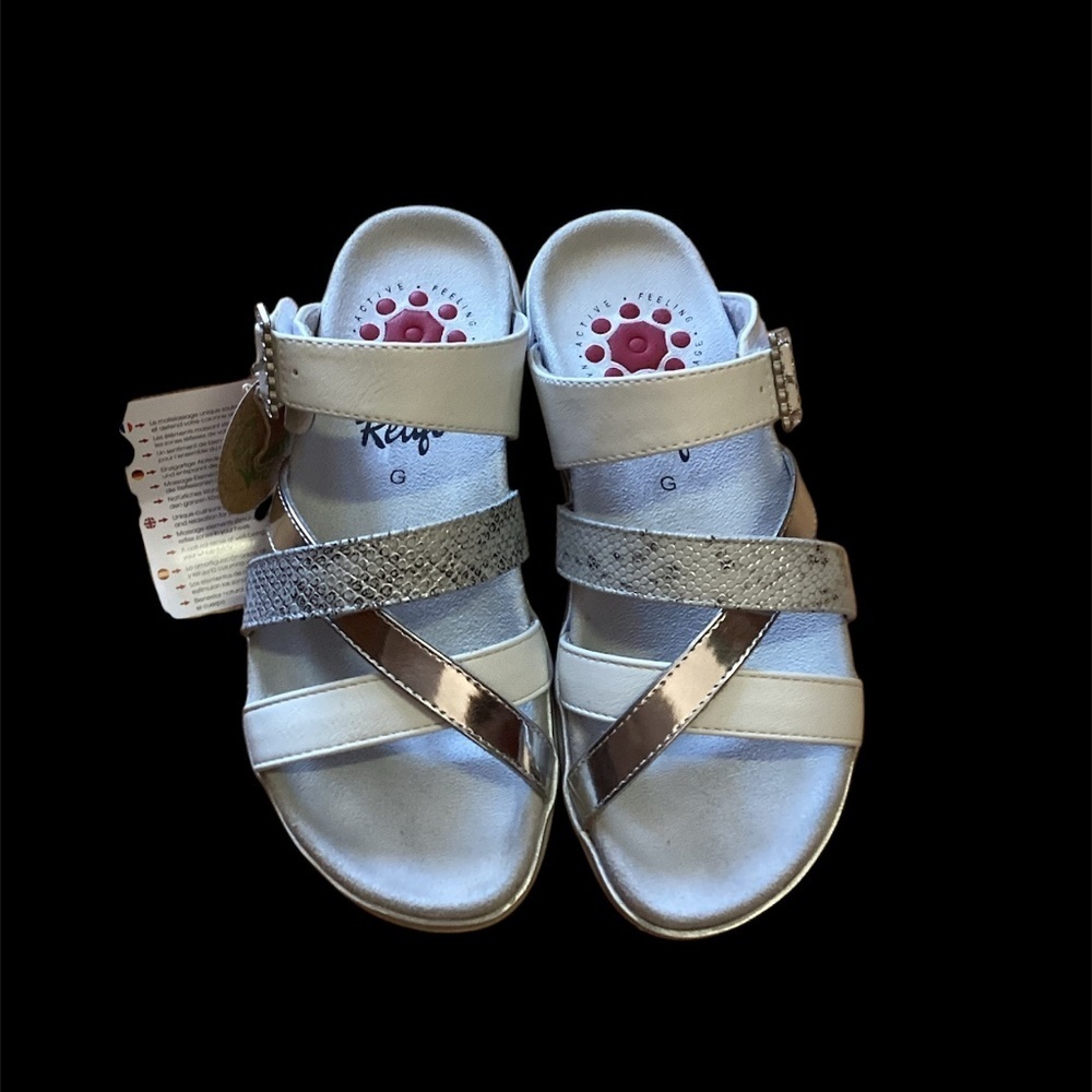 Brand New! Relife, White Sandals silver accents, EU brand, Size 36, fits larger
